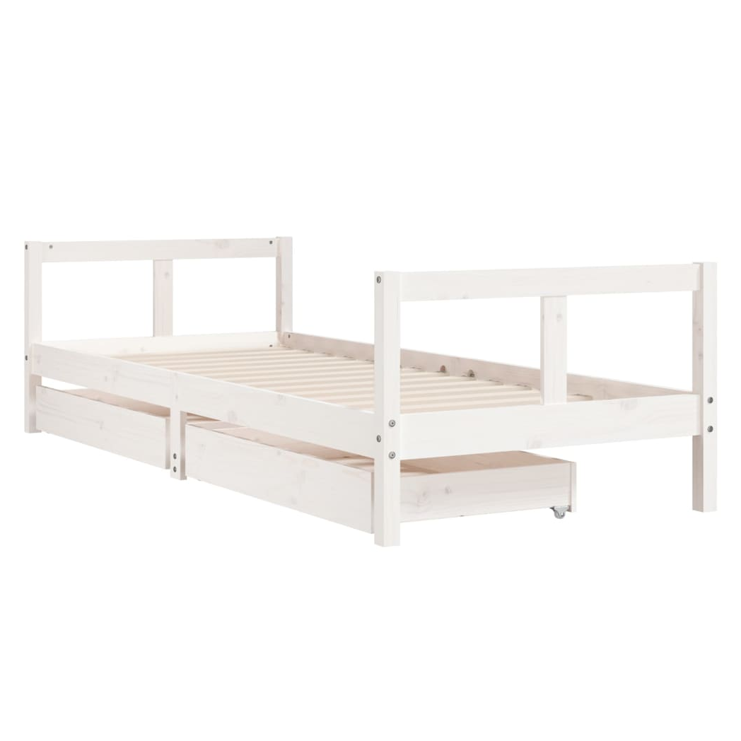 Kids Bed Frame with Drawers White 80x200 cm Solid Wood Pine