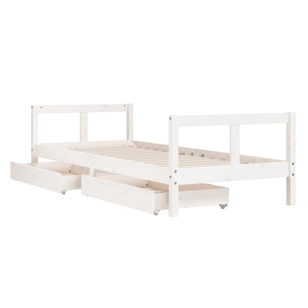 Kids Bed Frame with Drawers White 80x200 cm Solid Wood Pine