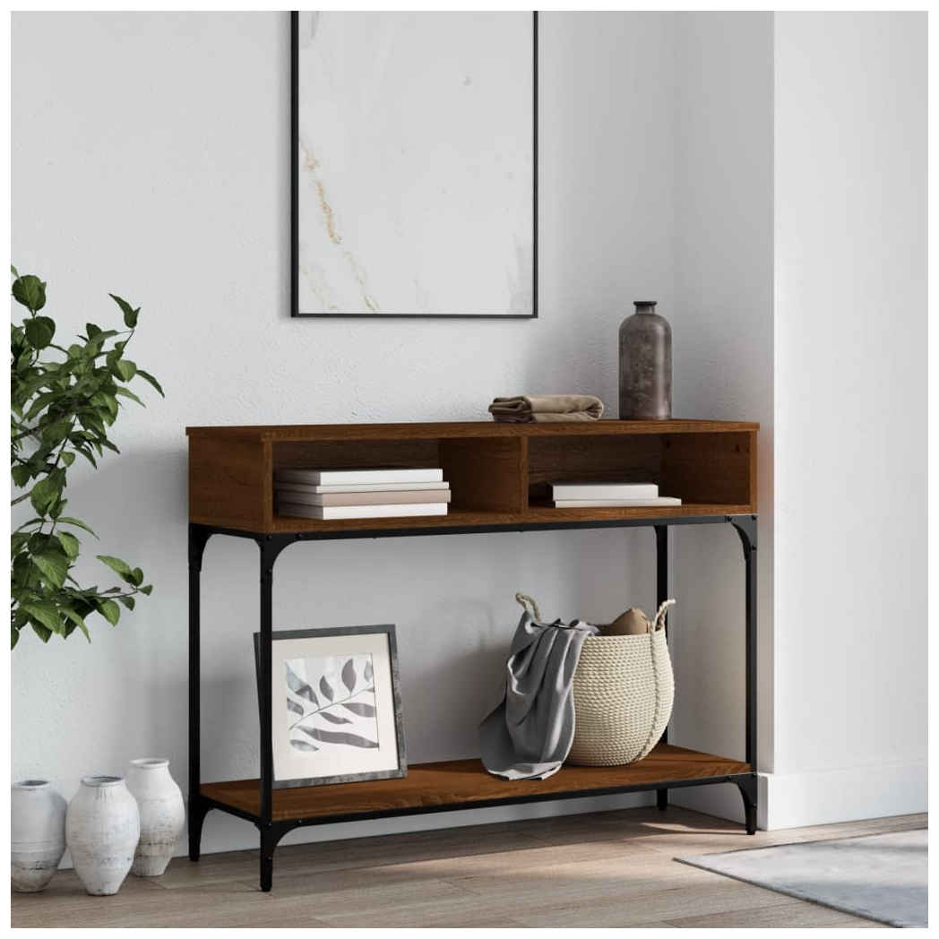 Console Table Brown Oak 100x30.5x75 cm Engineered Wood