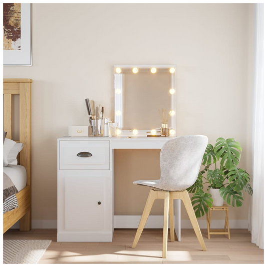 Dressing Table with LED Lights White 90x42x132.5 cm
