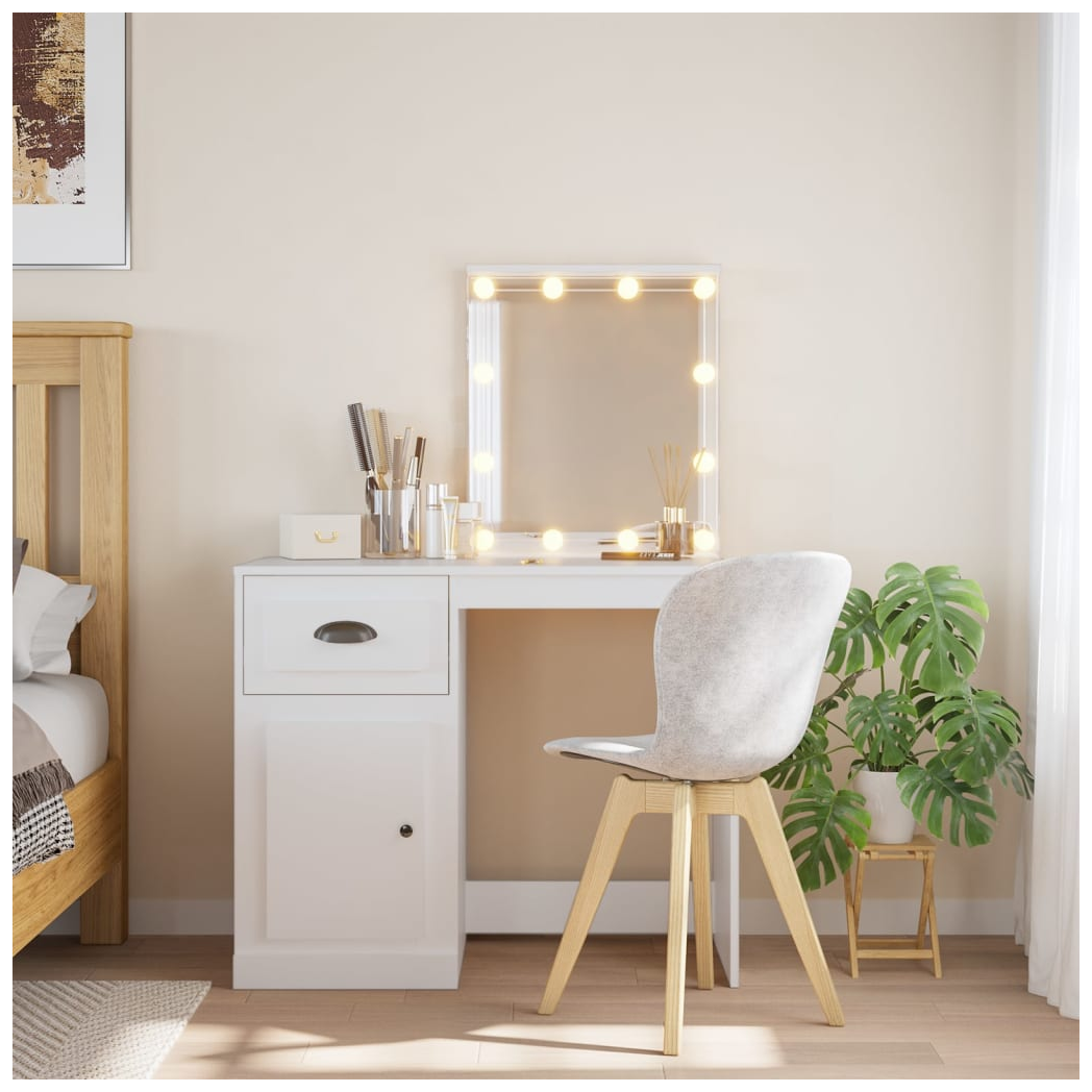 Dressing Table with LED Lights White 90x42x132.5 cm