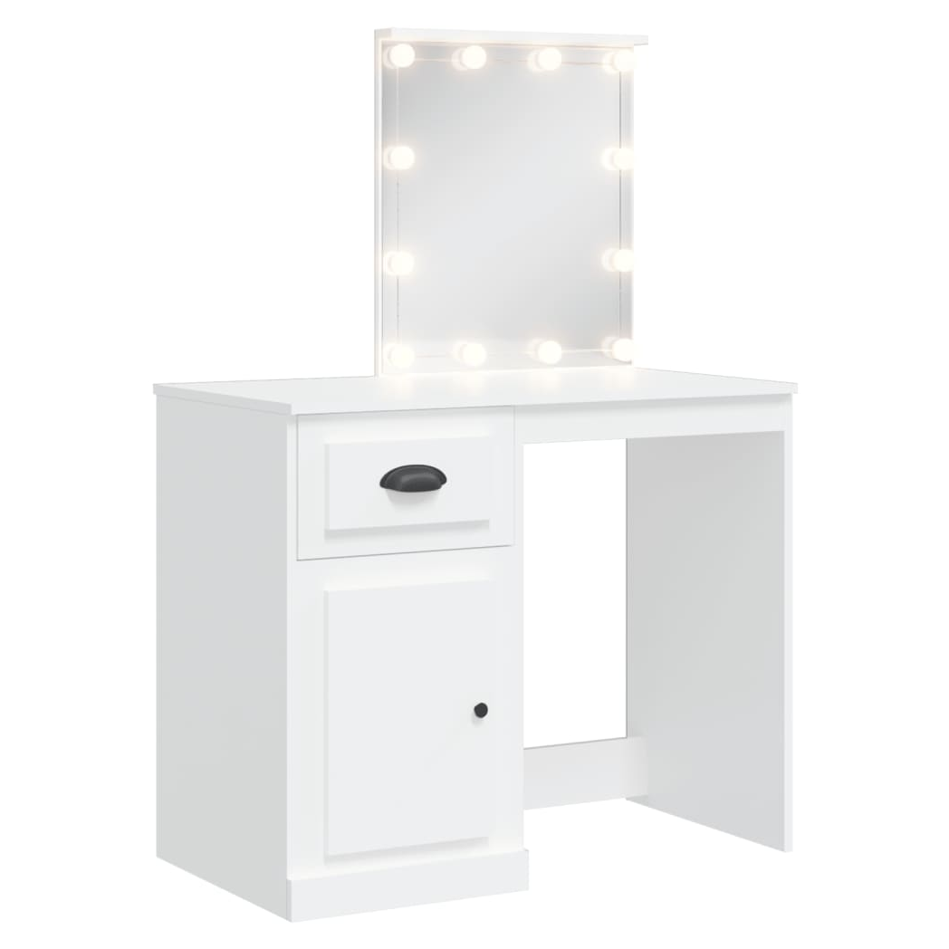 Dressing Table with LED Lights White 90x42x132.5 cm