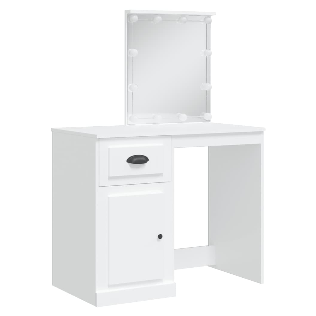Dressing Table with LED Lights White 90x42x132.5 cm
