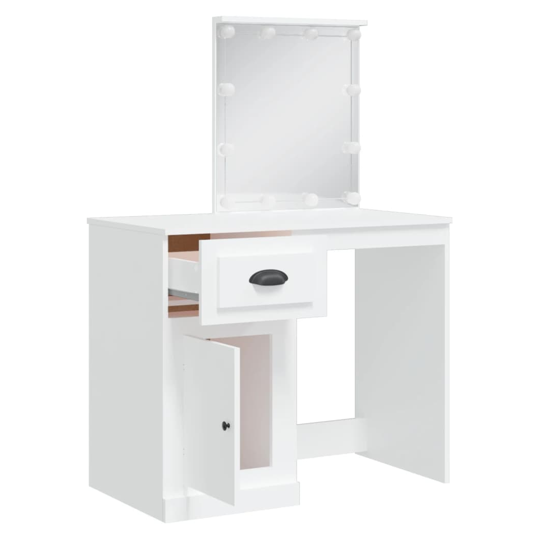 Dressing Table with LED Lights White 90x42x132.5 cm