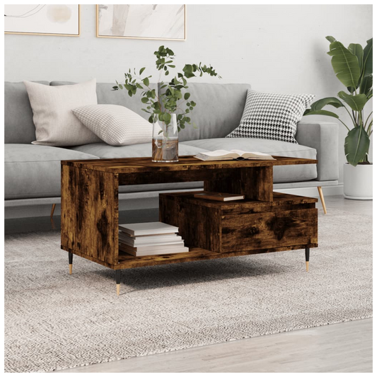 Coffee Table Smoked Oak 90x49x45 cm Engineered Wood