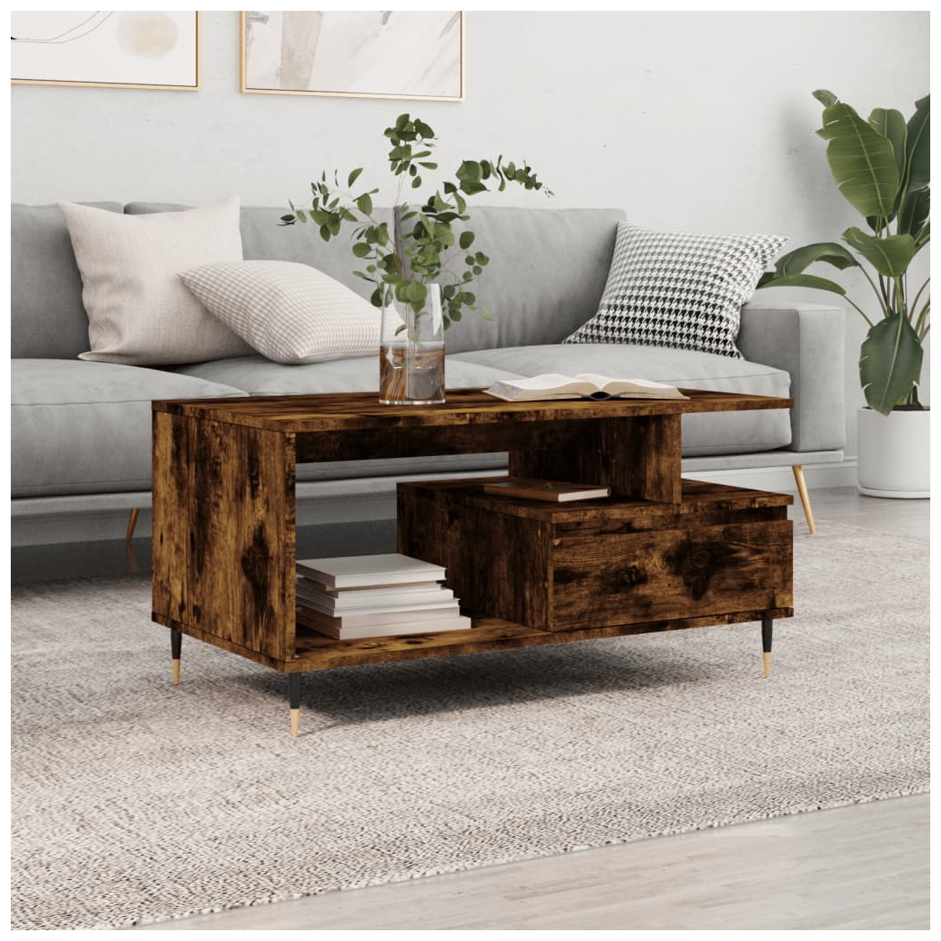 Coffee Table Smoked Oak 90x49x45 cm Engineered Wood