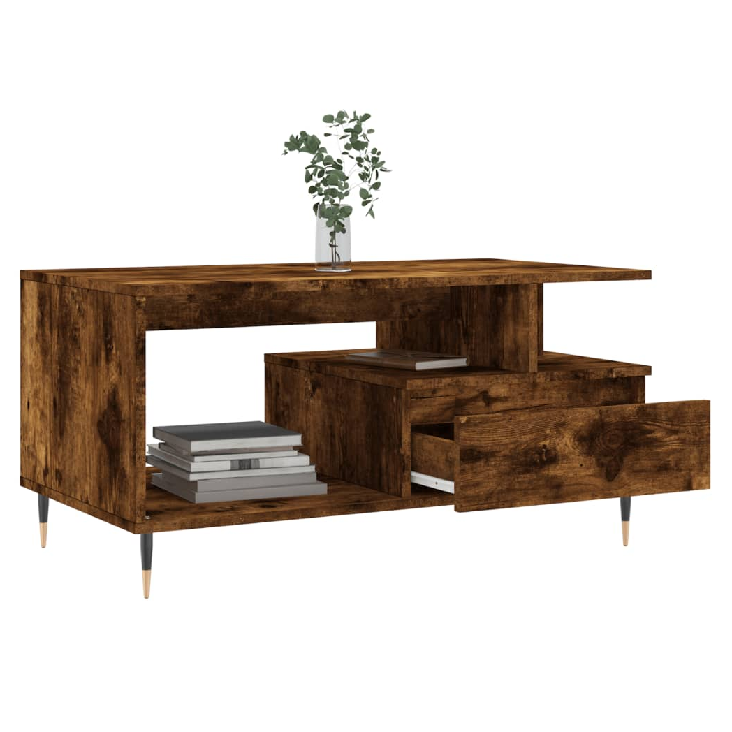 Coffee Table Smoked Oak 90x49x45 cm Engineered Wood