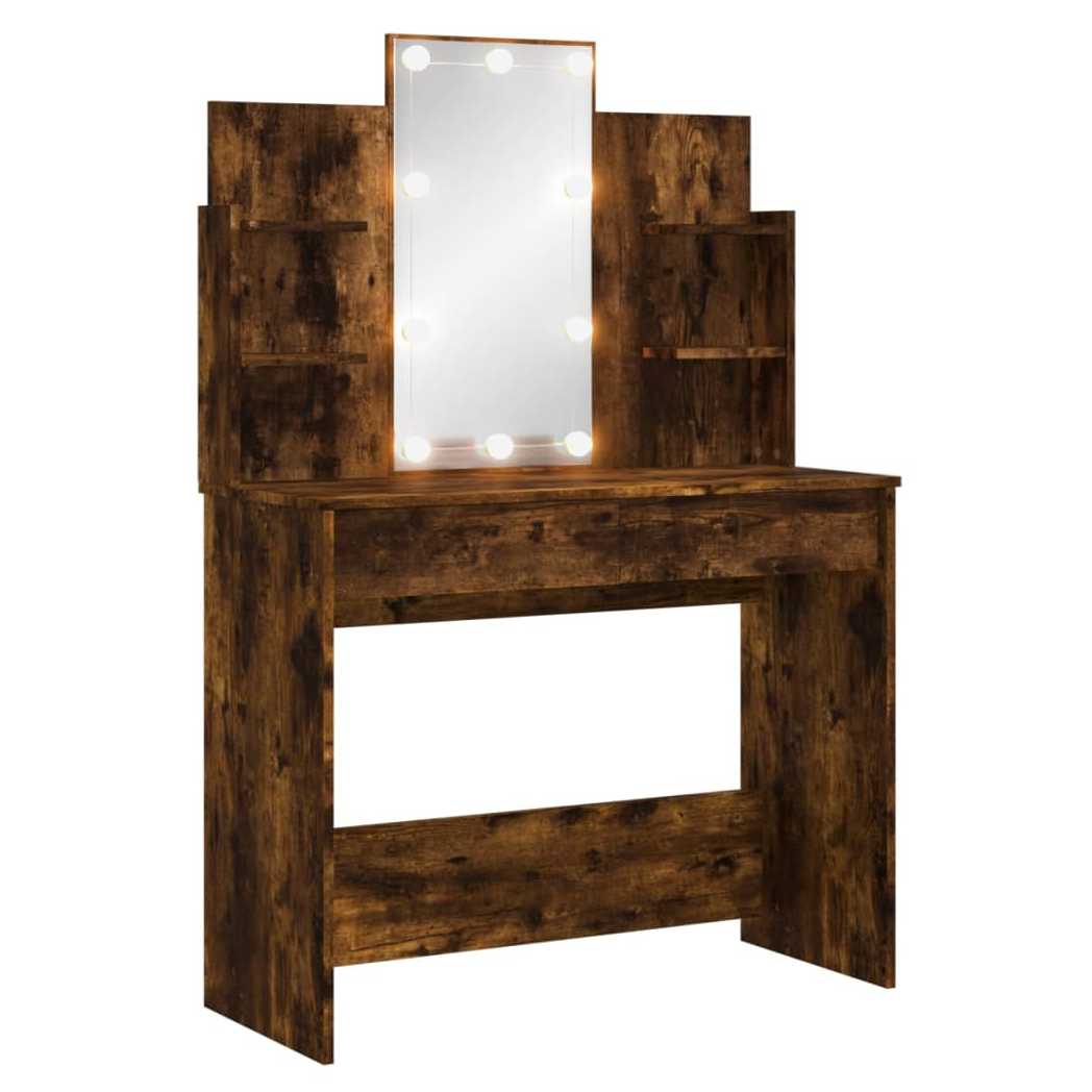 Dressing Table with LED Lights Smoked Oak 96x40x142 cm