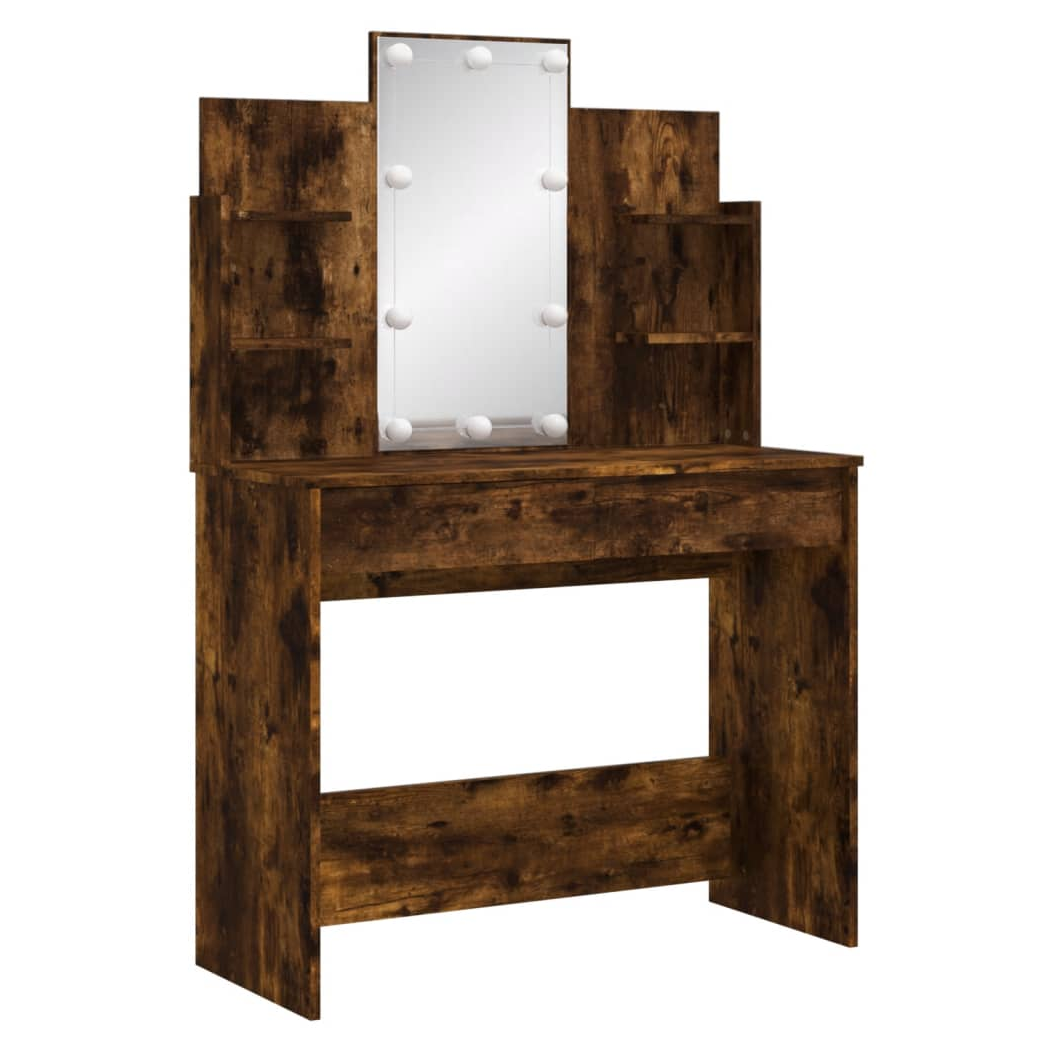 Dressing Table with LED Lights Smoked Oak 96x40x142 cm