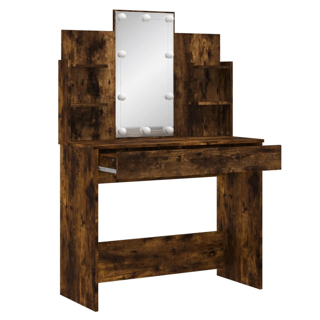 Dressing Table with LED Lights Smoked Oak 96x40x142 cm