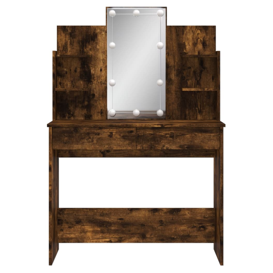 Dressing Table with LED Lights Smoked Oak 96x40x142 cm
