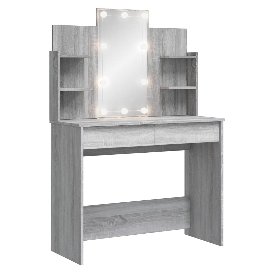 Dressing Table with LED Lights Grey Sonoma 96x40x142 cm