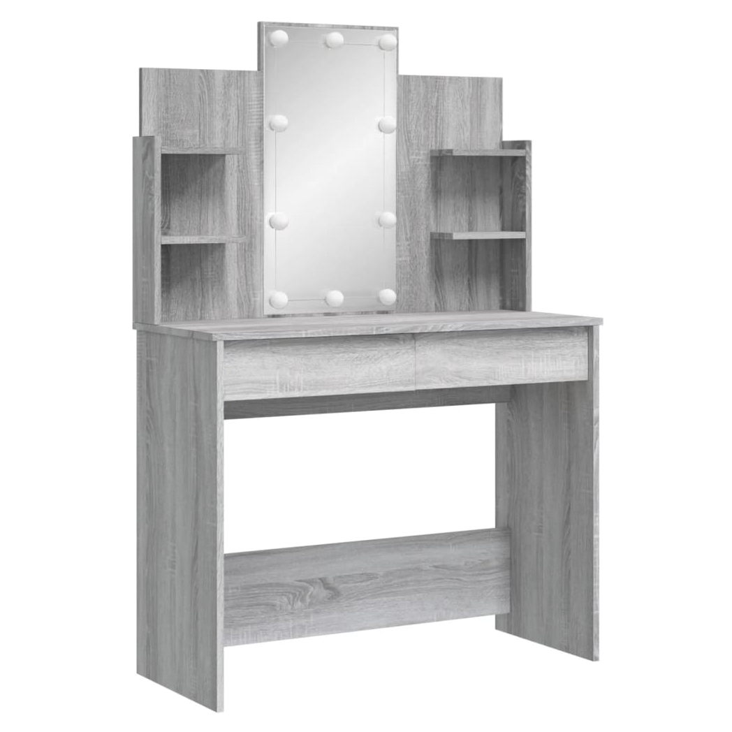 Dressing Table with LED Lights Grey Sonoma 96x40x142 cm