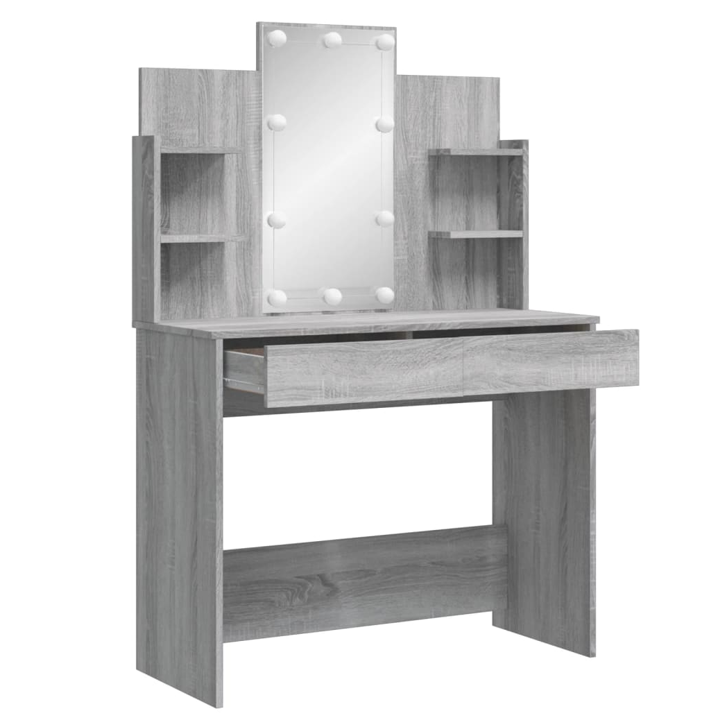 Dressing Table with LED Lights Grey Sonoma 96x40x142 cm