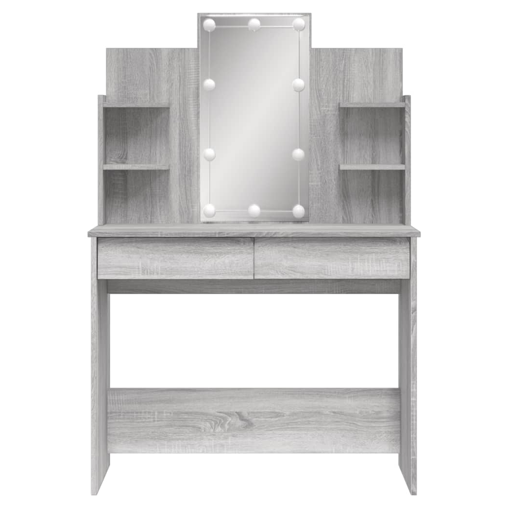 Dressing Table with LED Lights Grey Sonoma 96x40x142 cm