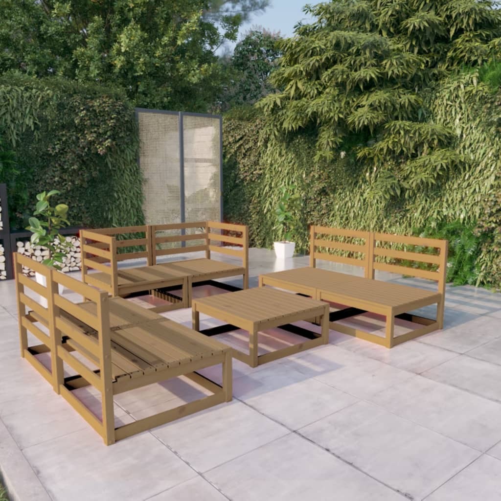 7 Piece Garden Lounge Set Honey Brown Solid Pinewood