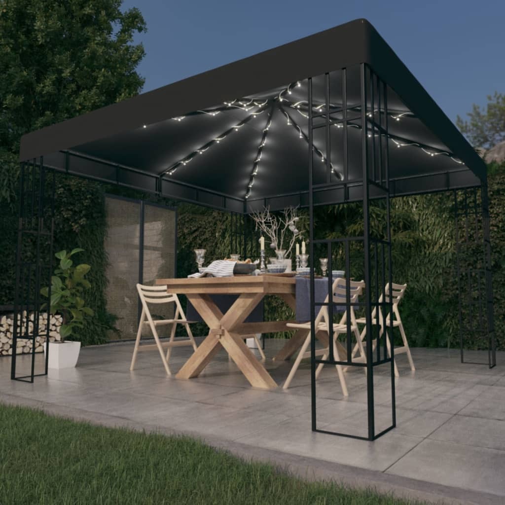 Gazebo with LED String Lights 3x3 m Anthracite