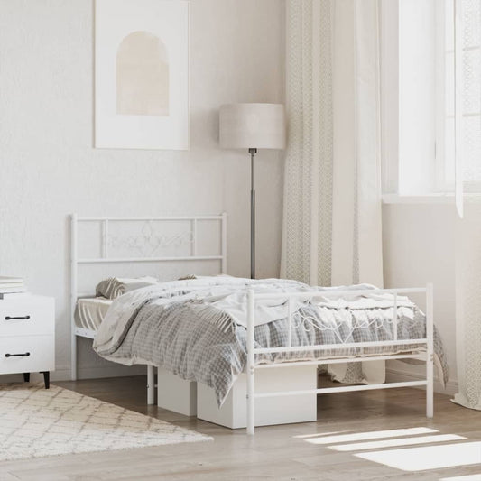 Metal Bed Frame with Headboard and Footboard White 90x200 cm