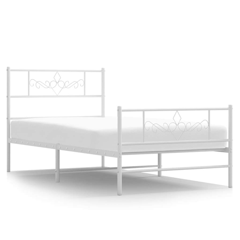 Metal Bed Frame with Headboard and Footboard White 90x200 cm