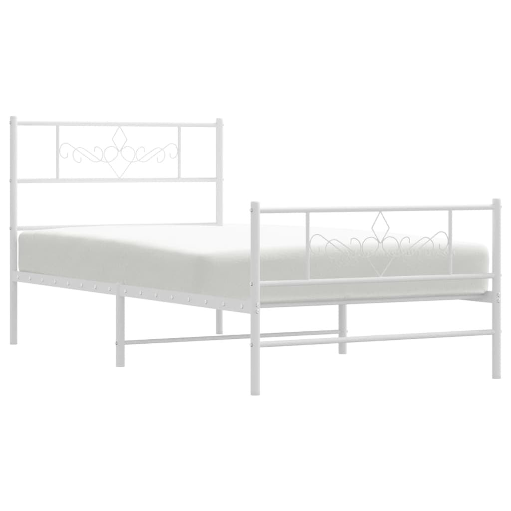 Metal Bed Frame with Headboard and Footboard White 90x200 cm