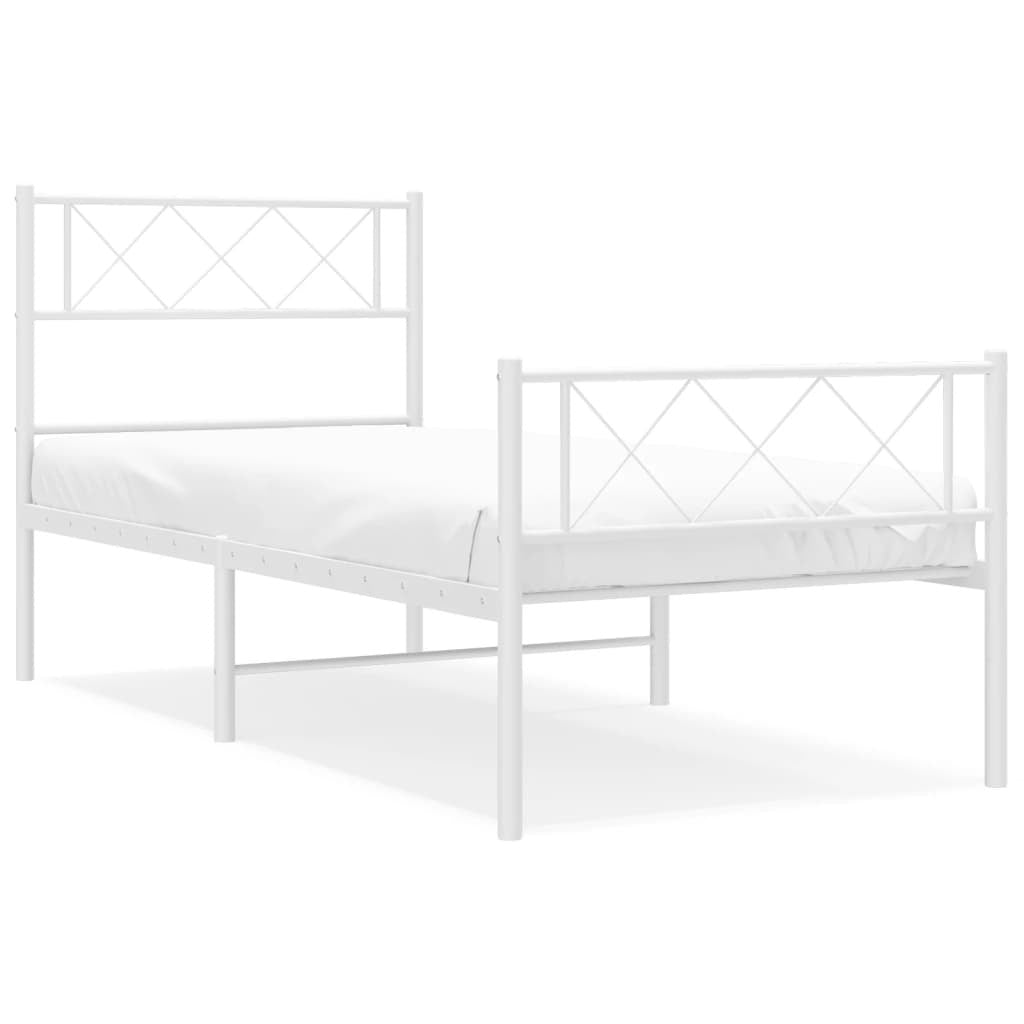 Metal Bed Frame with Headboard and Footboard White 90x200 cm