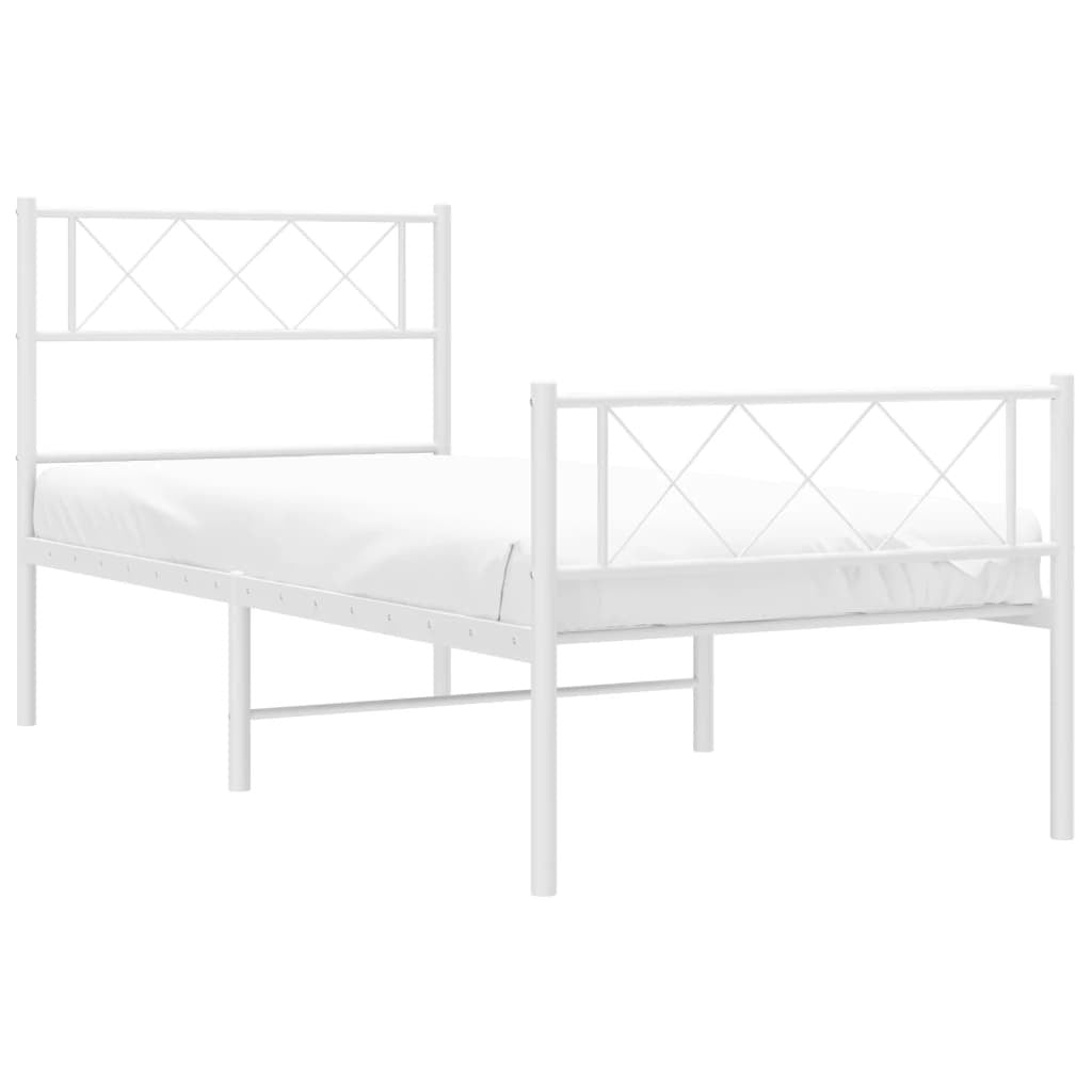 Metal Bed Frame with Headboard and Footboard White 90x200 cm