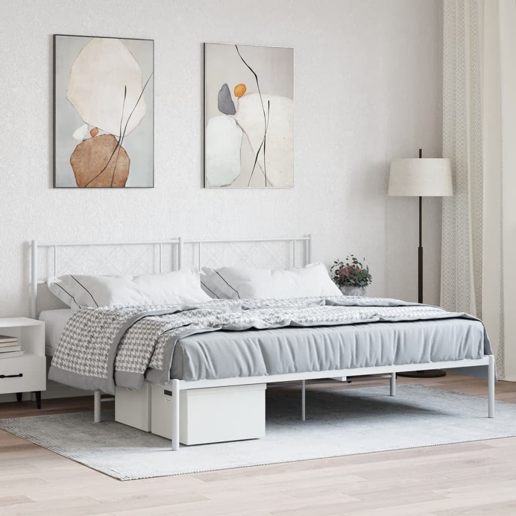 Metal Bed Frame with Headboard White 183x213 cm