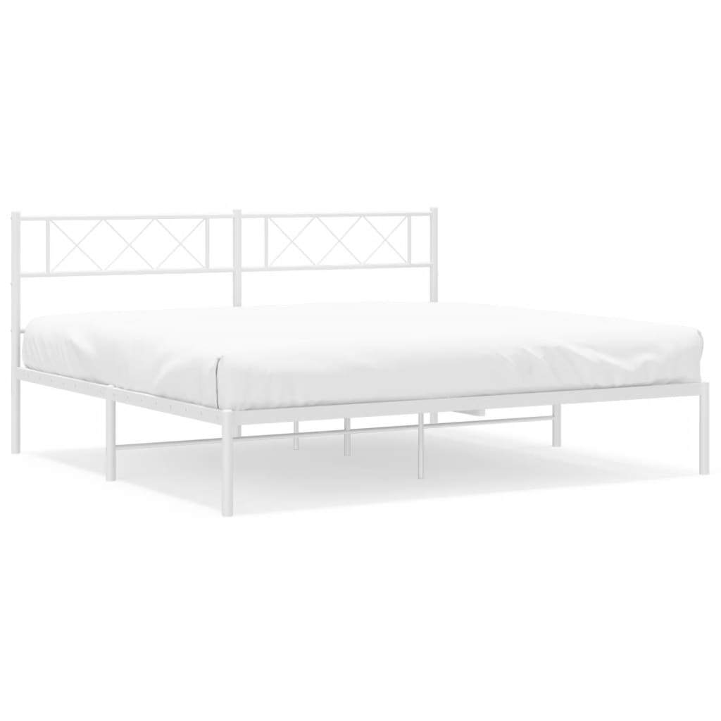 Metal Bed Frame with Headboard White 183x213 cm