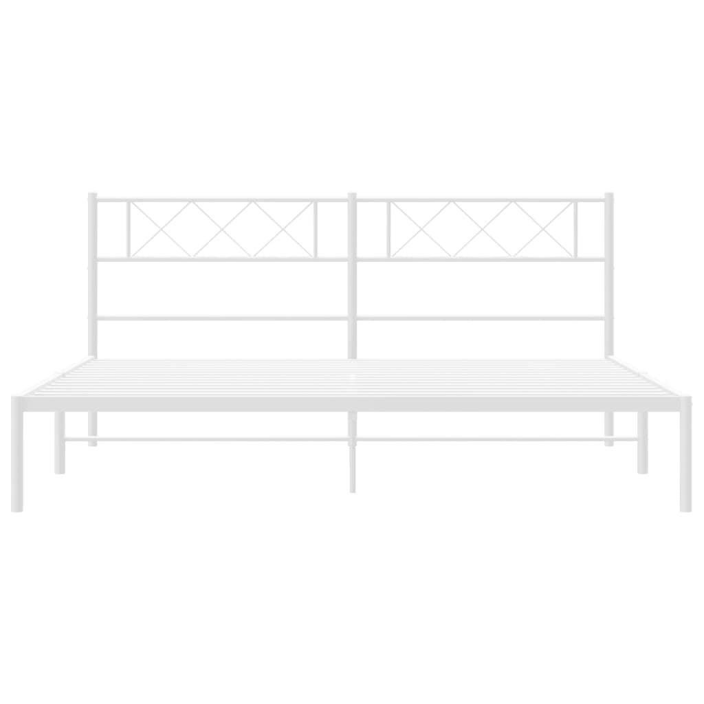 Metal Bed Frame with Headboard White 183x213 cm