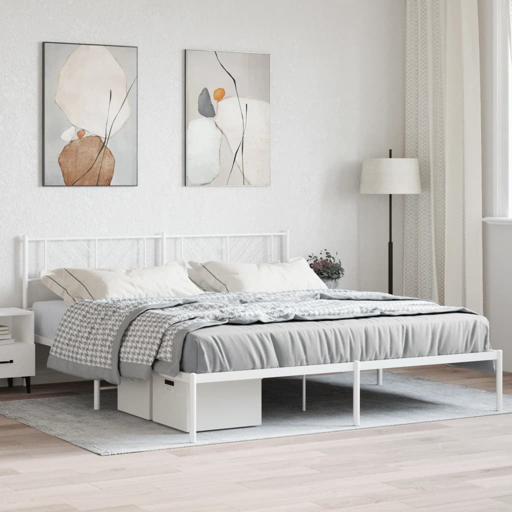 Metal Bed Frame with Headboard White 180x200 cm Super King