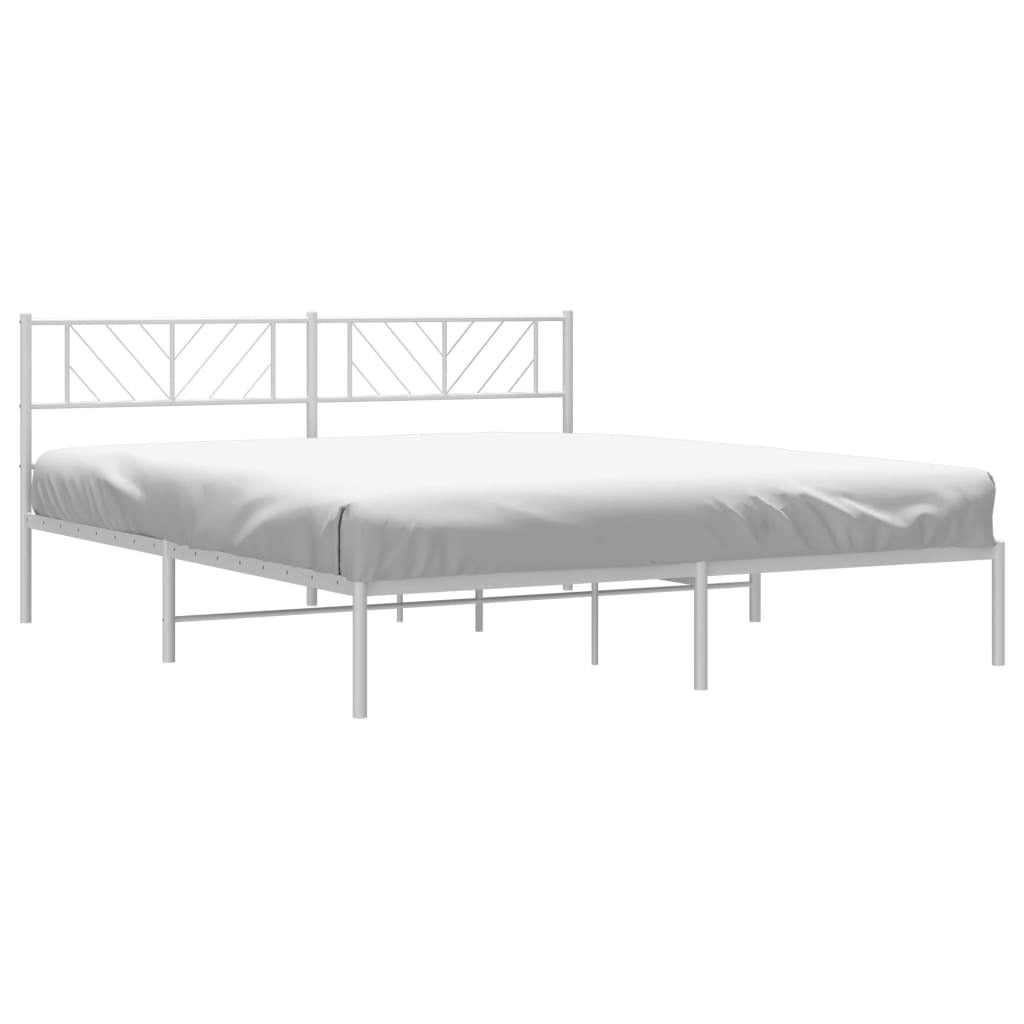 Metal Bed Frame with Headboard White 180x200 cm Super King