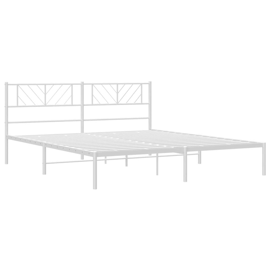 Metal Bed Frame with Headboard White 180x200 cm Super King