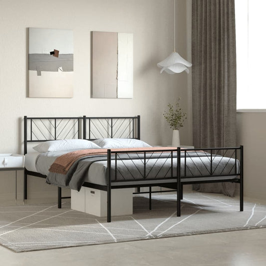 Metal Bed Frame with Headboard and Footboard Black 135x190 cm Double