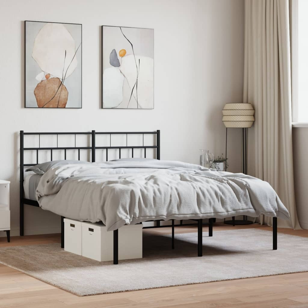 Metal Bed Frame with Headboard Black 120x200 cm