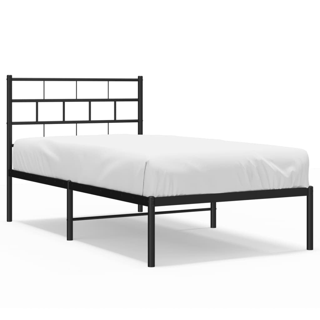 Metal Bed Frame with Headboard Black 100x190 cm