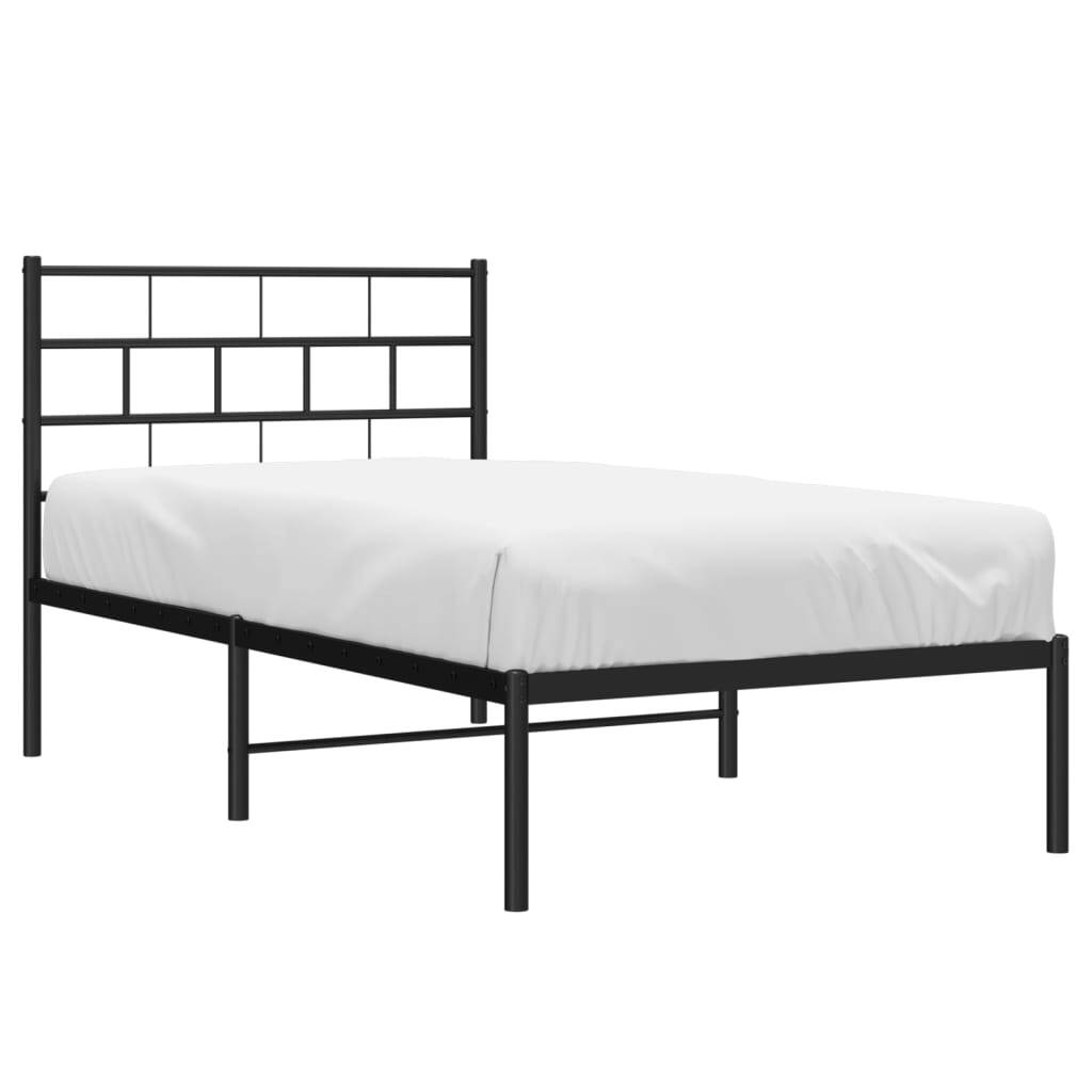 Metal Bed Frame with Headboard Black 100x190 cm