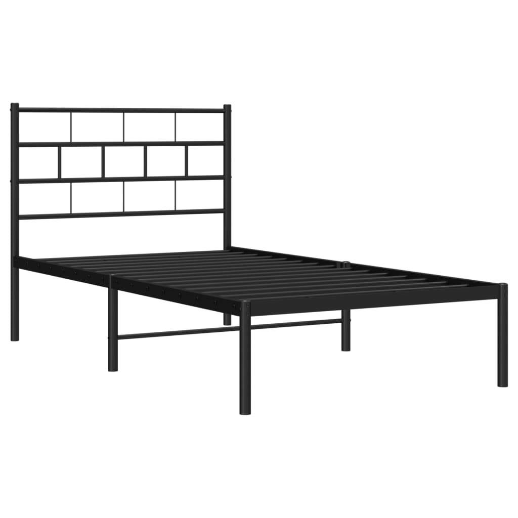 Metal Bed Frame with Headboard Black 100x190 cm
