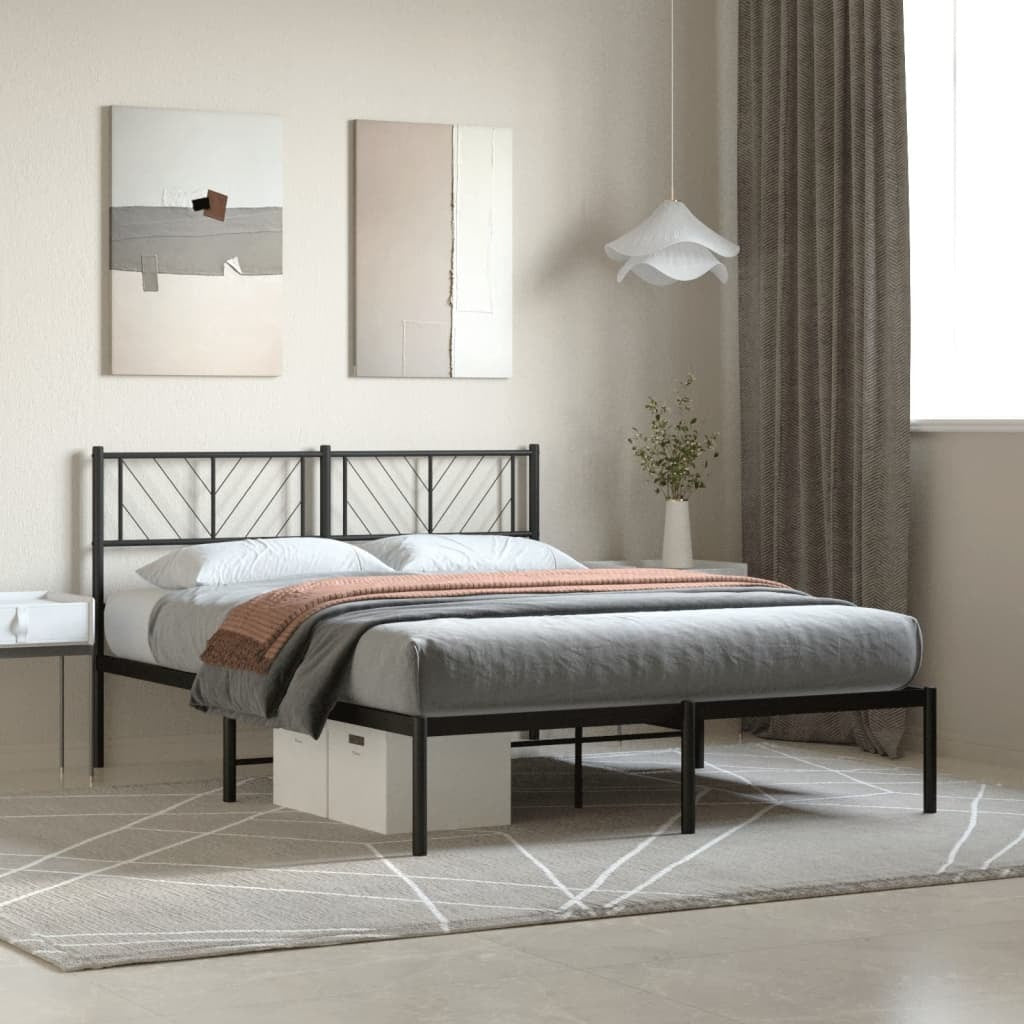 Metal Bed Frame with Headboard Black 140x200 cm