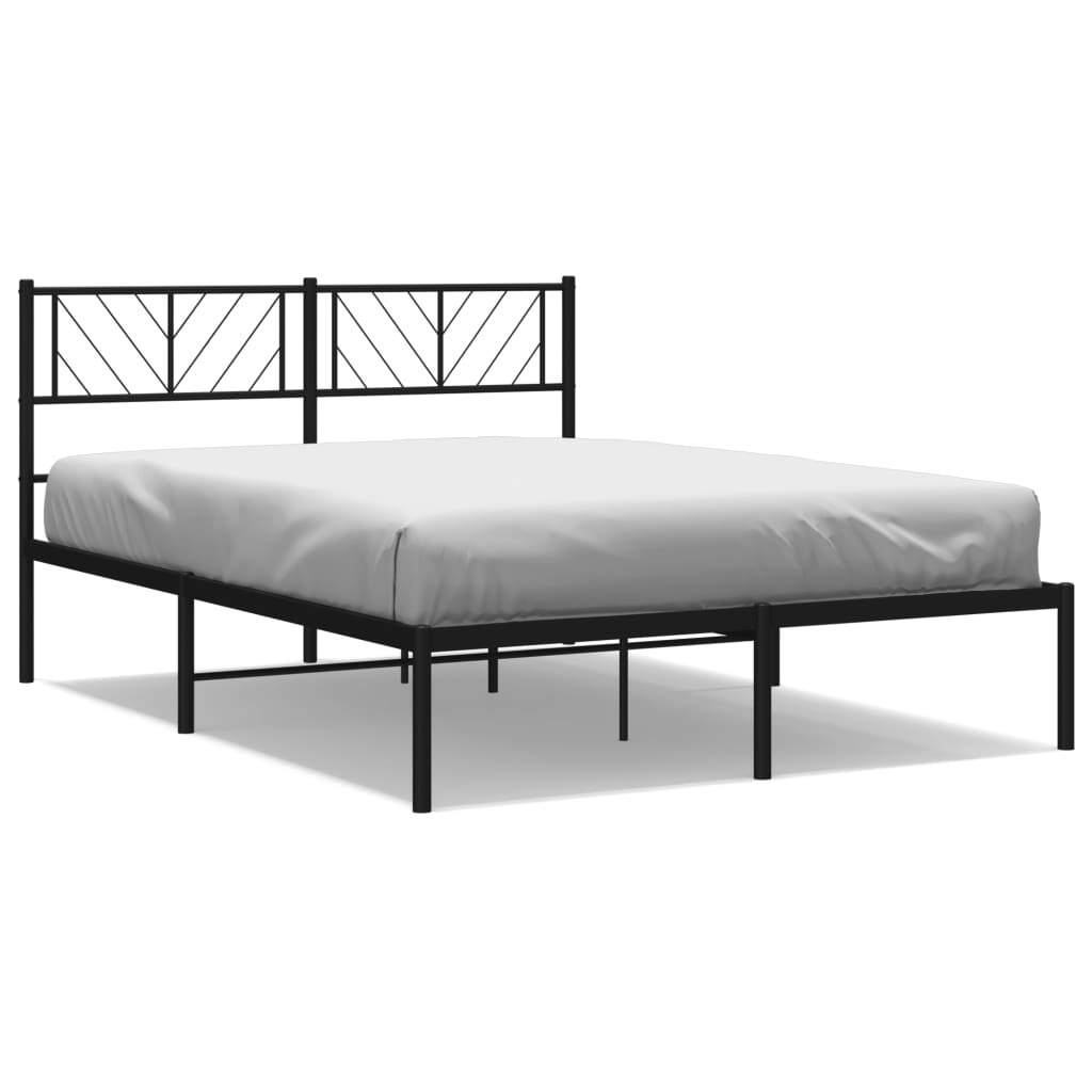 Metal Bed Frame with Headboard Black 140x200 cm