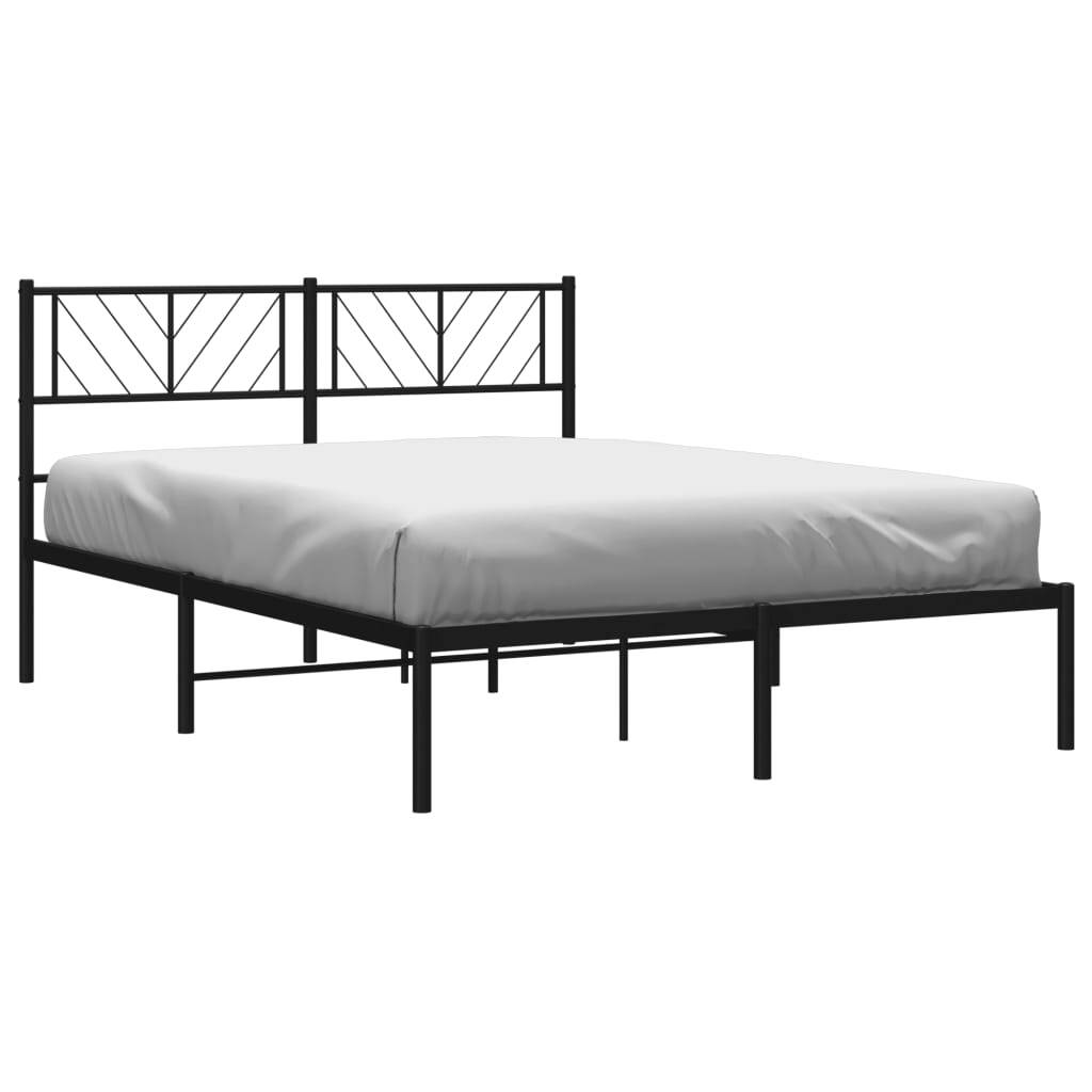 Metal Bed Frame with Headboard Black 140x200 cm