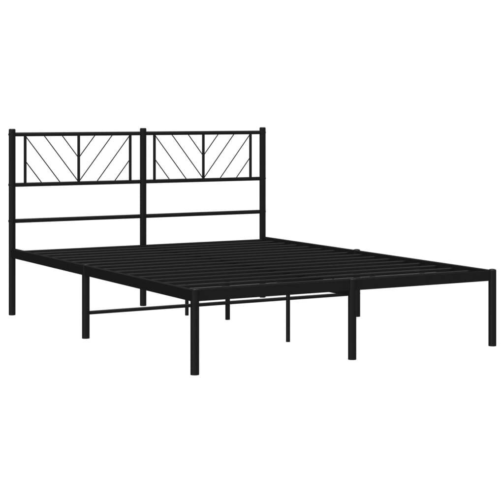 Metal Bed Frame with Headboard Black 140x200 cm
