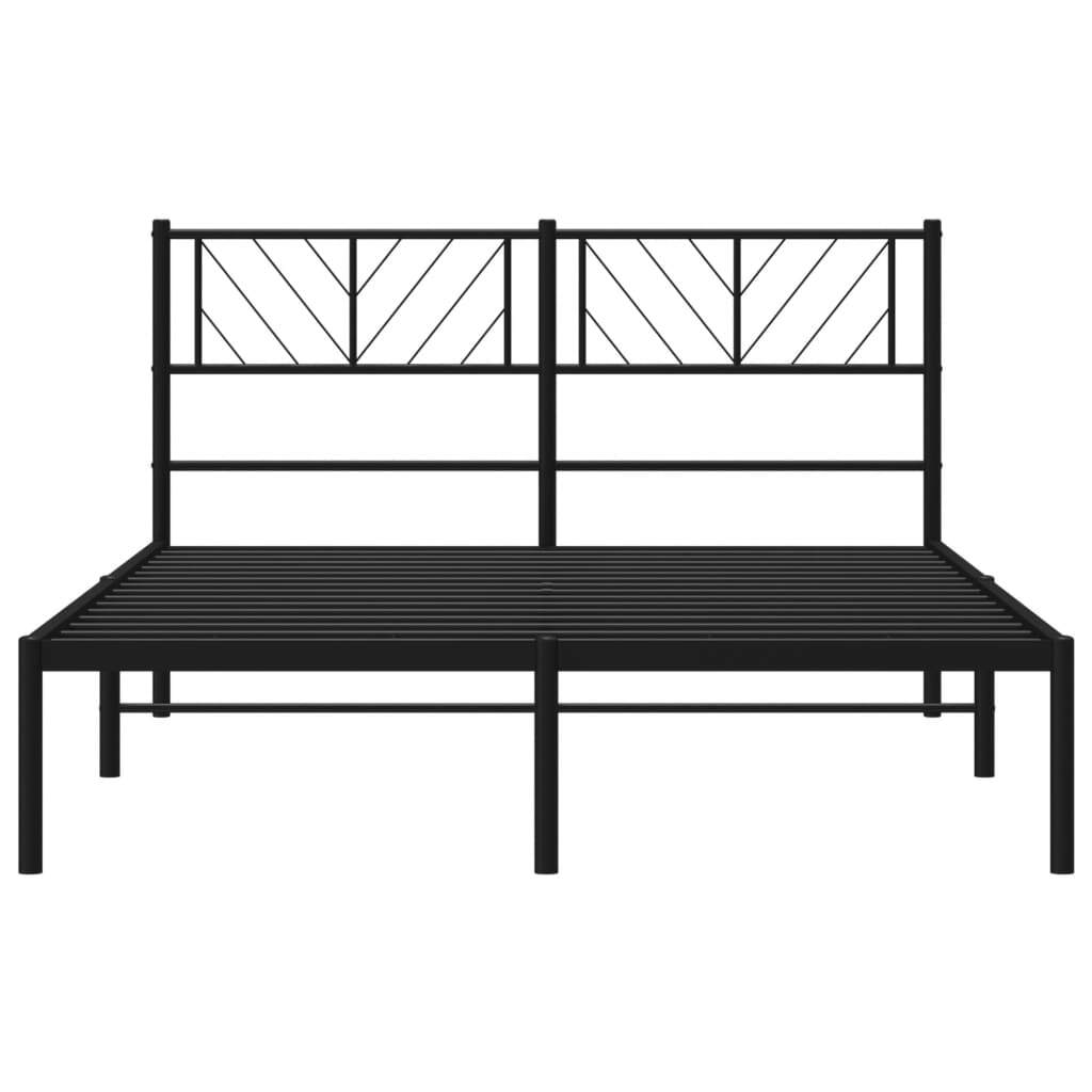 Metal Bed Frame with Headboard Black 140x200 cm
