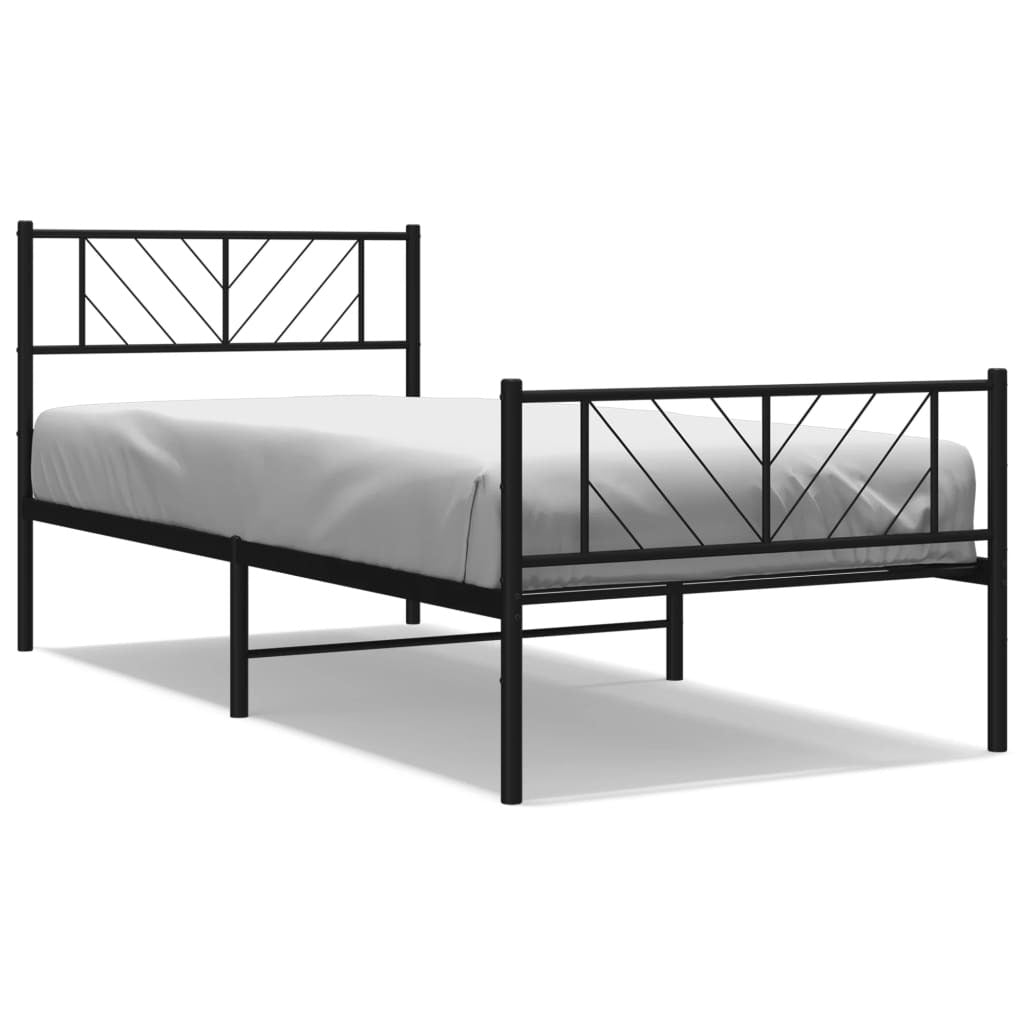 Metal Bed Frame with Headboard and Footboard Black 90x190 cm Single