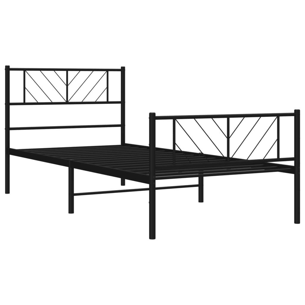 Metal Bed Frame with Headboard and Footboard Black 90x190 cm Single