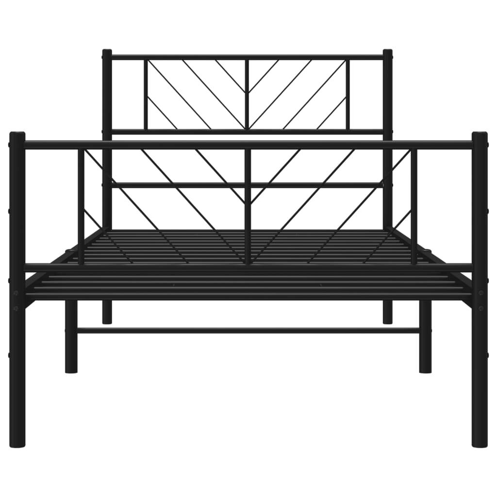Metal Bed Frame with Headboard and Footboard Black 90x190 cm Single