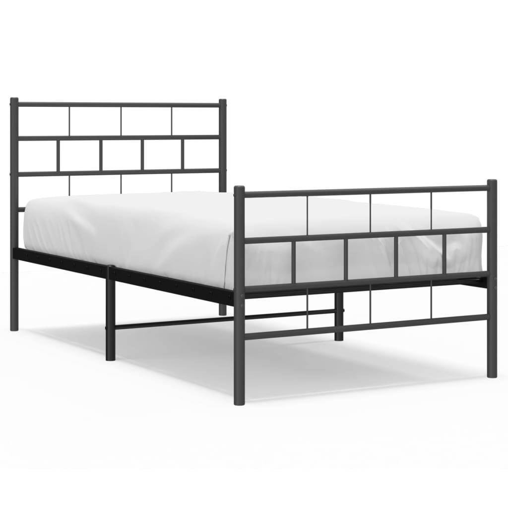 Metal Bed Frame with Headboard and Footboard Black 75x190 cm Small Single