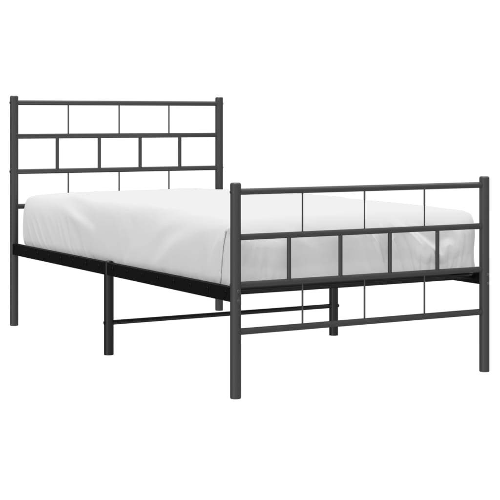 Metal Bed Frame with Headboard and Footboard Black 75x190 cm Small Single