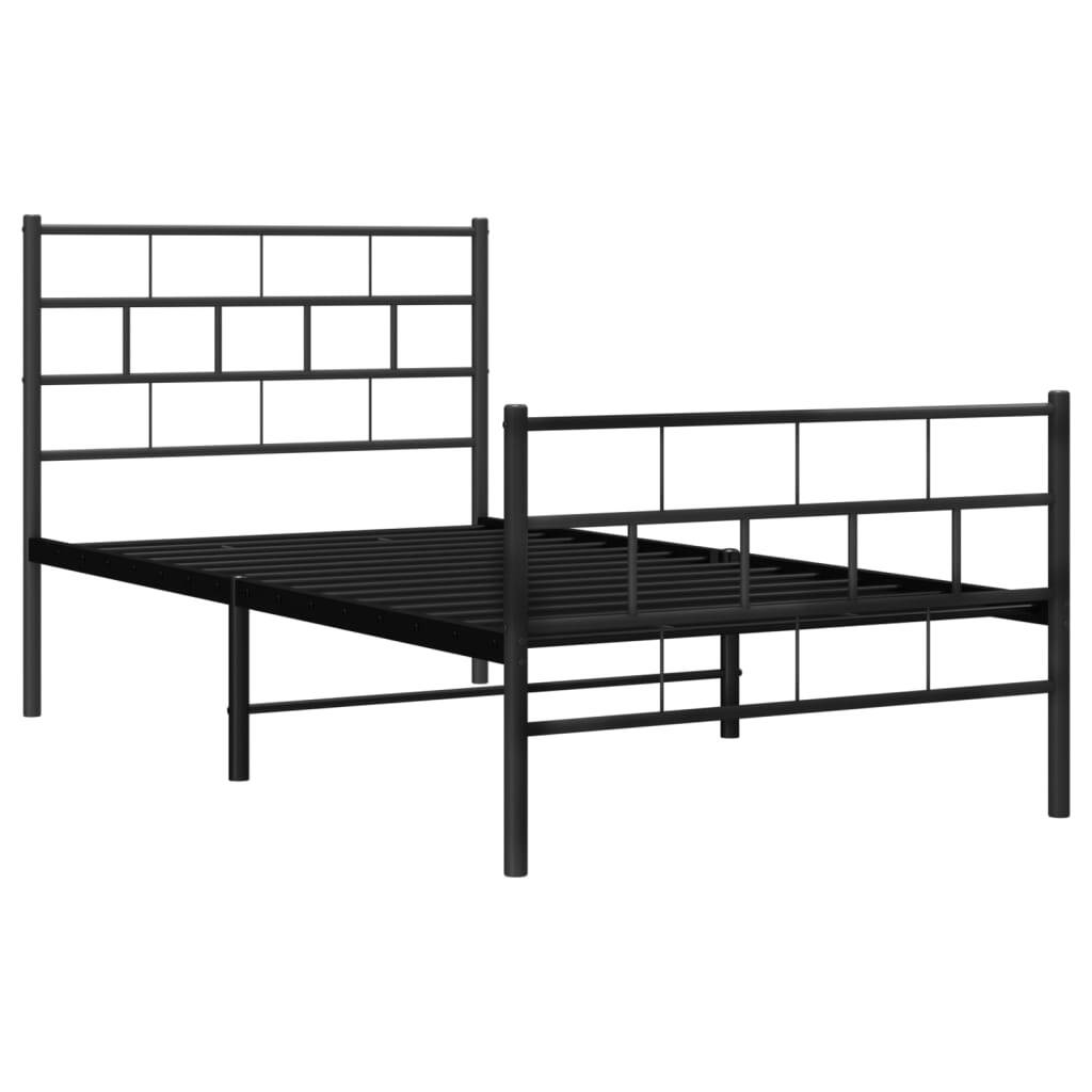 Metal Bed Frame with Headboard and Footboard Black 75x190 cm Small Single