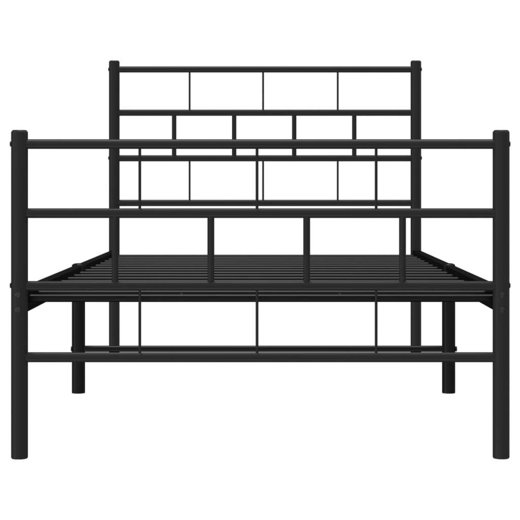 Metal Bed Frame with Headboard and Footboard Black 75x190 cm Small Single