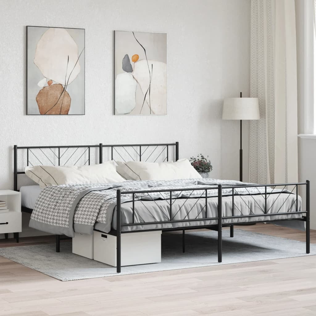 Metal Bed Frame with Headboard and Footboard Black 193x203 cm